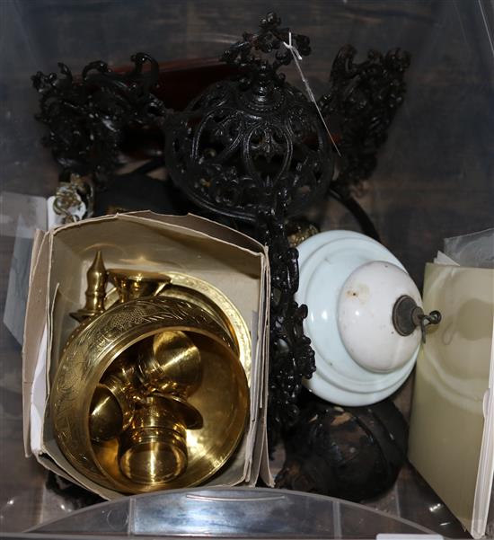 Late Victorian black lacquer and brass inkstand, a hanging lamp & a 1986 Royal Mint collection uncirculated coinage